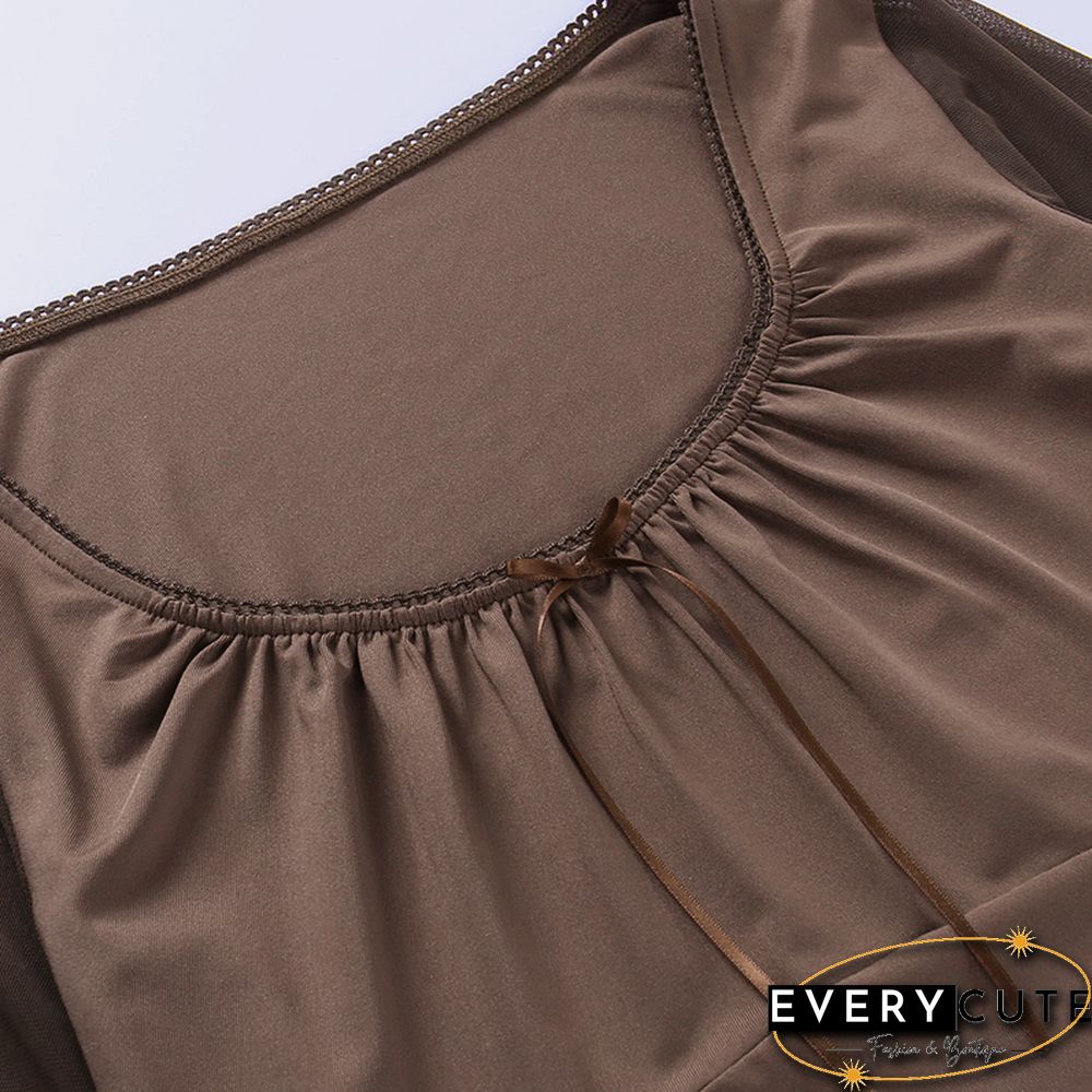 Women Flare Full Sleeve Tshirt Slim Elegant Slim Mesh Patchwork Transparent High Street Vintage T Shirt Femme Tops