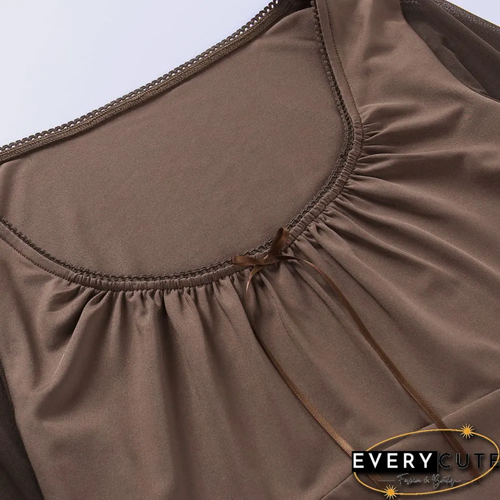 Women Flare Full Sleeve Tshirt Slim Elegant Slim Mesh Patchwork Transparent High Street Vintage T Shirt Femme Tops