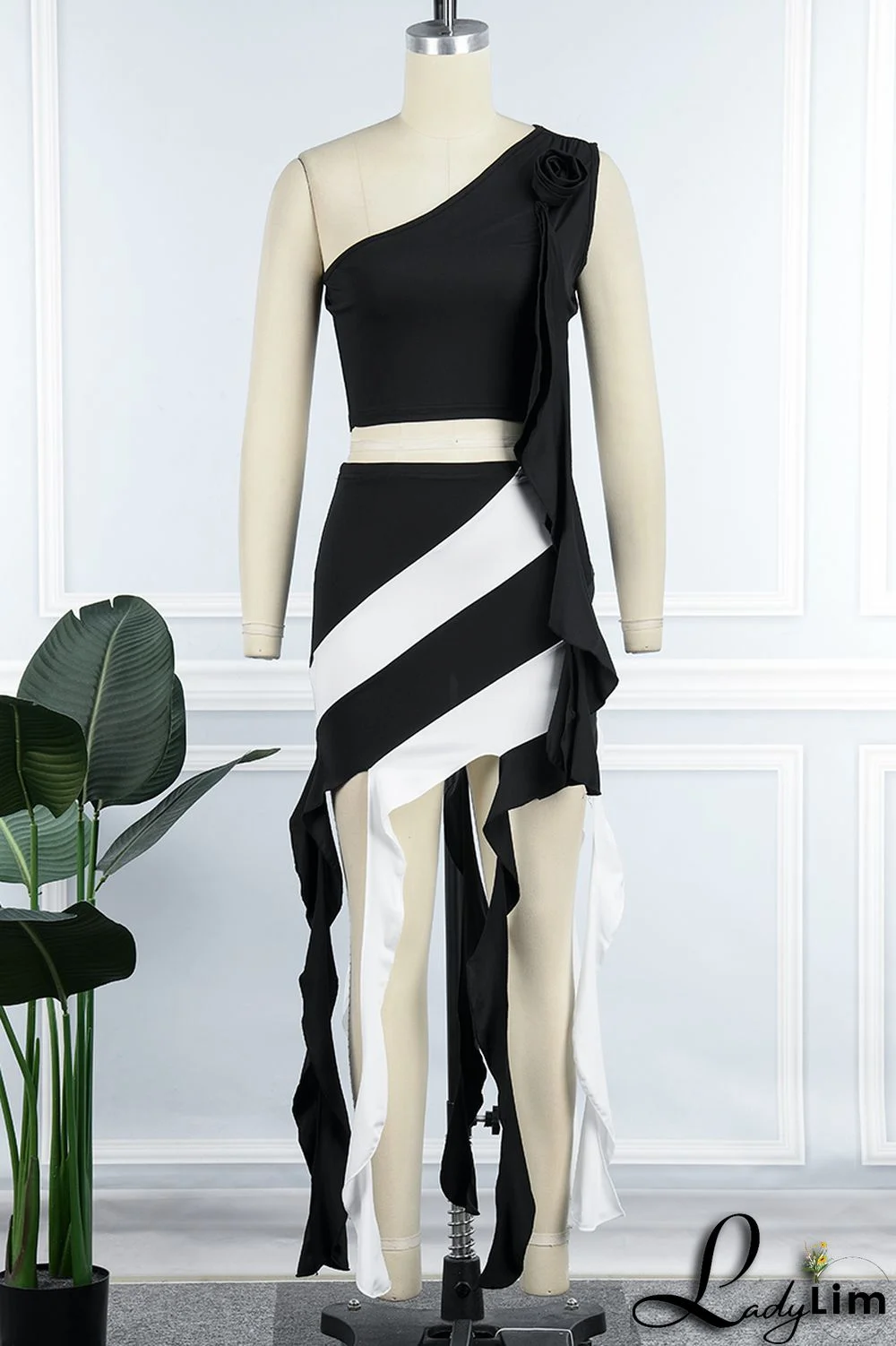 Orange Sexy Patchwork Tassel Contrast Oblique Collar Sleeveless Two Pieces