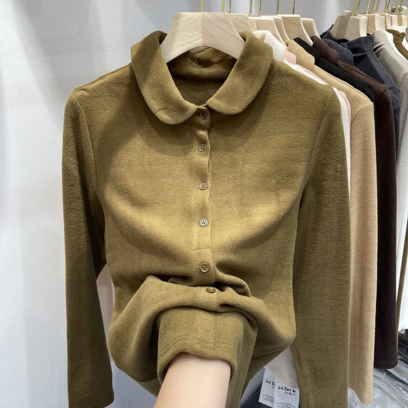 Athvotar Athvotar De-Velvet Shirt Bottomed Women 2025 Autumn And Winter Exquisite Collared Temperament Fashion Warm Inside The Shirt