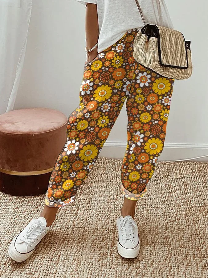 Women'S Floral Art Print Wide-Leg Pants