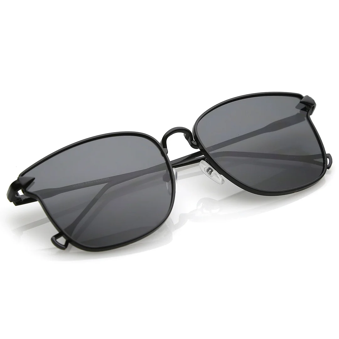 Modern Metal Square glasses With Flat Lenses And Slim Hook Arms 55mm