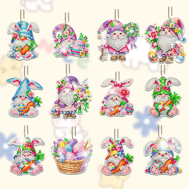 12pcs DIY Diamond Painting Keychain  | Easter Gnome (Single Side)