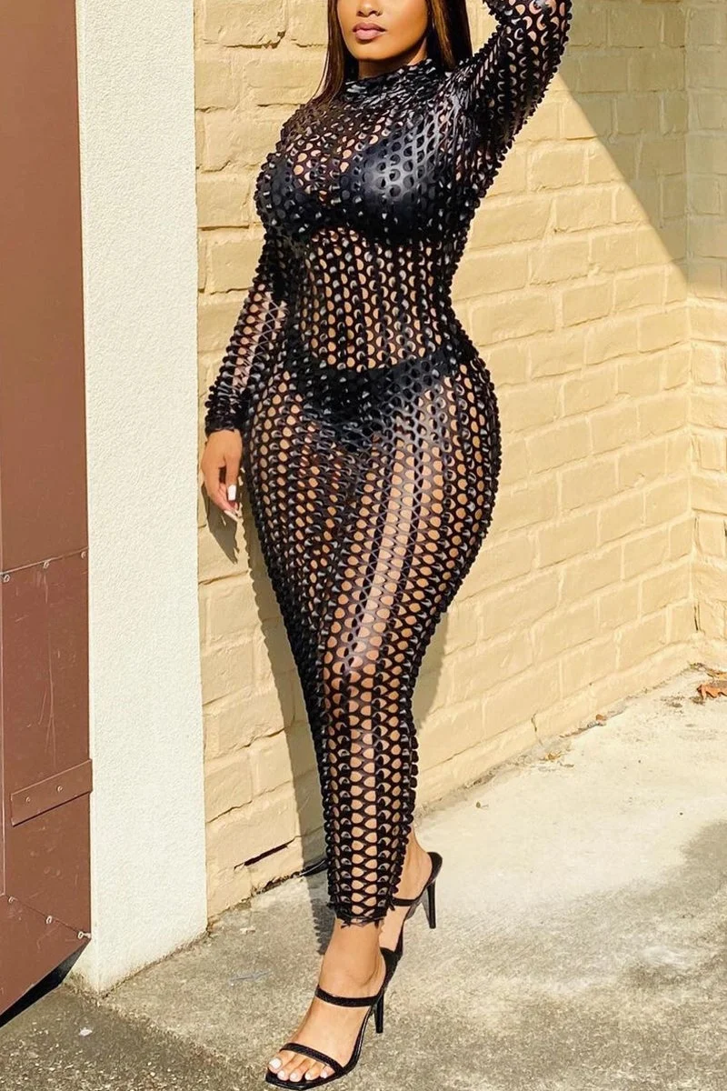 Plus Size Sheer Maxi Dresses Long sleeve