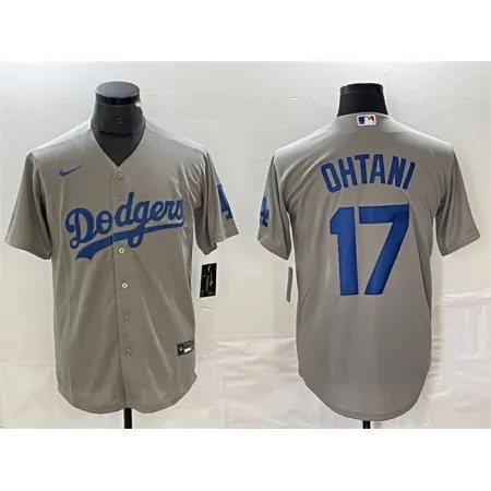 Men's Los Angeles Dodgers #17 Shohei Ohtani Grey Cool Base Stitched Jersey BAFQ