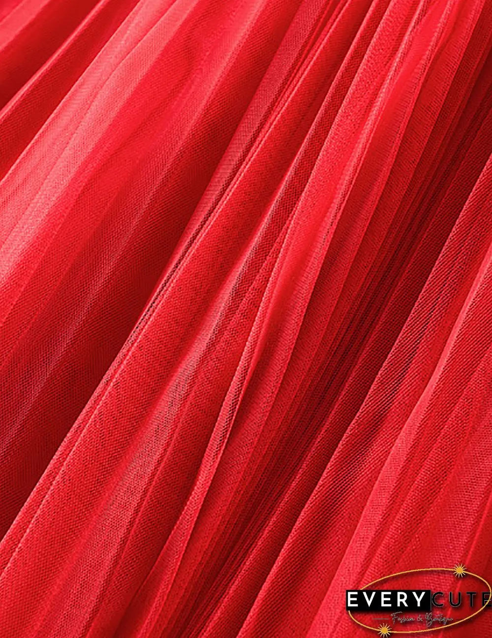 Red Swing Pleated Mid-length Gauze Skirt