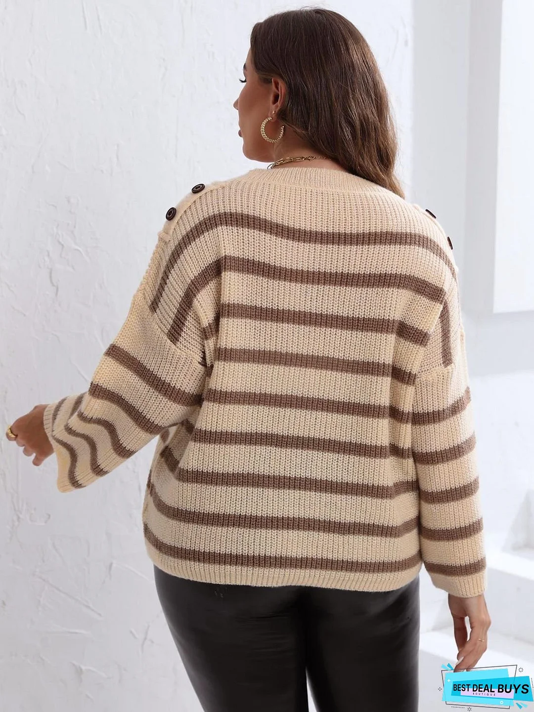 Plus Size Striped Dropped Shoulder Sweater