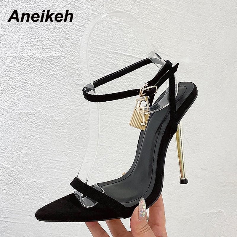 Aneikeh Concise 2022 Summer High Heels Women Shoes Pointed Toe Metal Decoratio Sandals Party Cross-Tied Gladiator Lace-Up 35-41