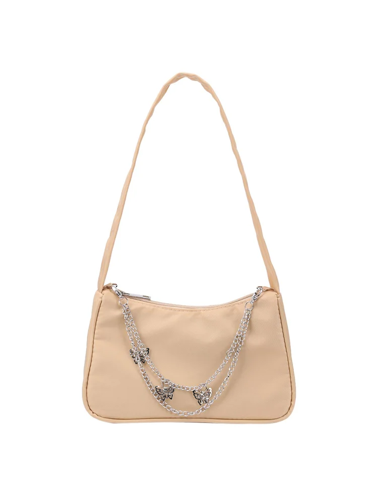 Fashion Women Pure Color Butterfly Chain Underarm Bag Handbag (Light Khaki)
