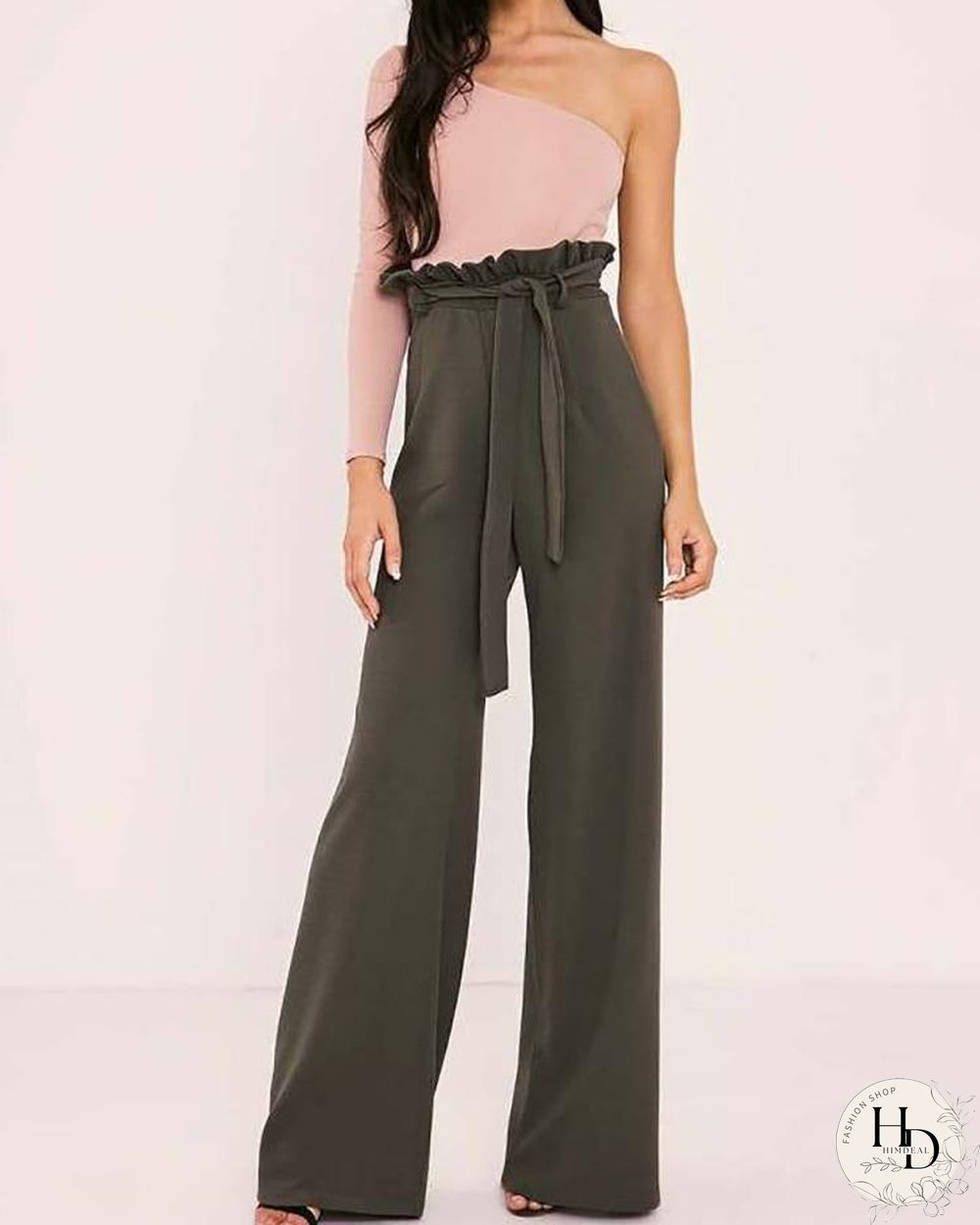 Frills Belted High Waisted Wide Leg Pants