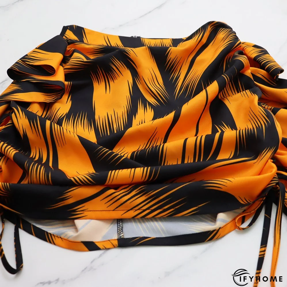 Printed Puff Sleeve Shirt Short Skirt Plus Size Two-Piece Set | IFYHOME