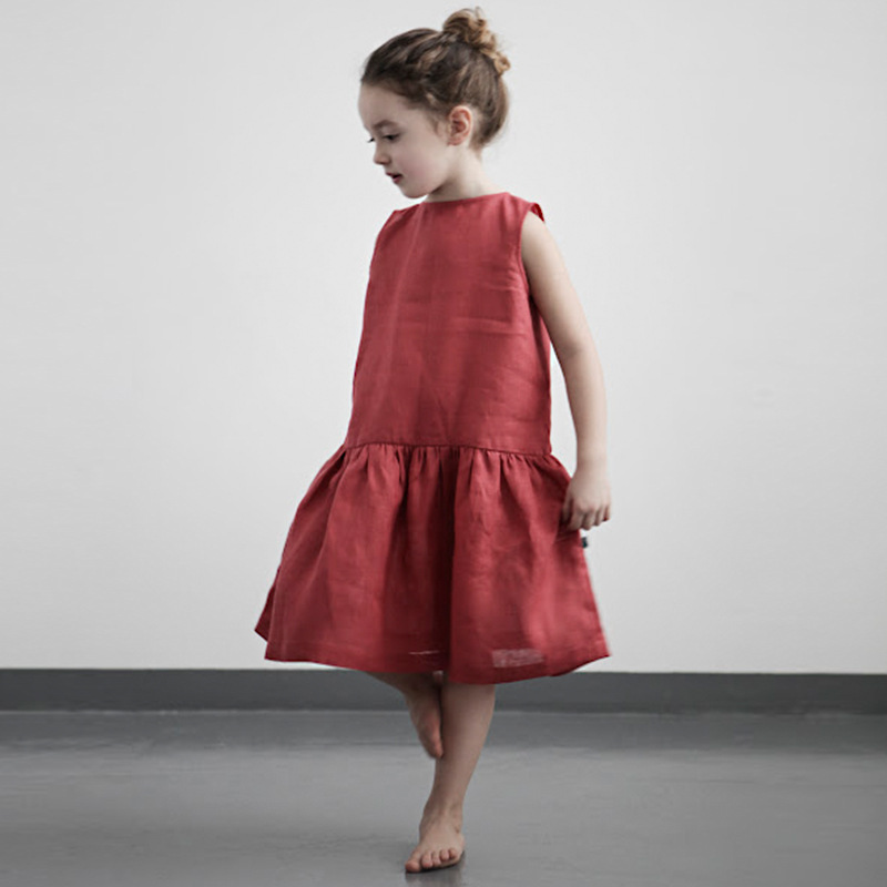 Rotimia Summer girls' sleeveless cotton linen dress