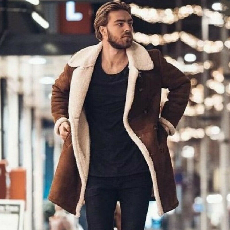 Image 1 - Mens Fleece Fur Lined Lapel Collar Parka Coat Winter Warm Jacket Fashion Outwear