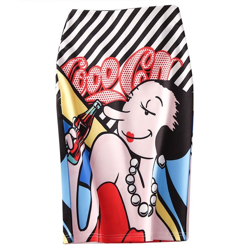 Fashion cartoon print Tube skirt women's summer new step skirt sweet versatile office lady Body skirt female Falda WA527