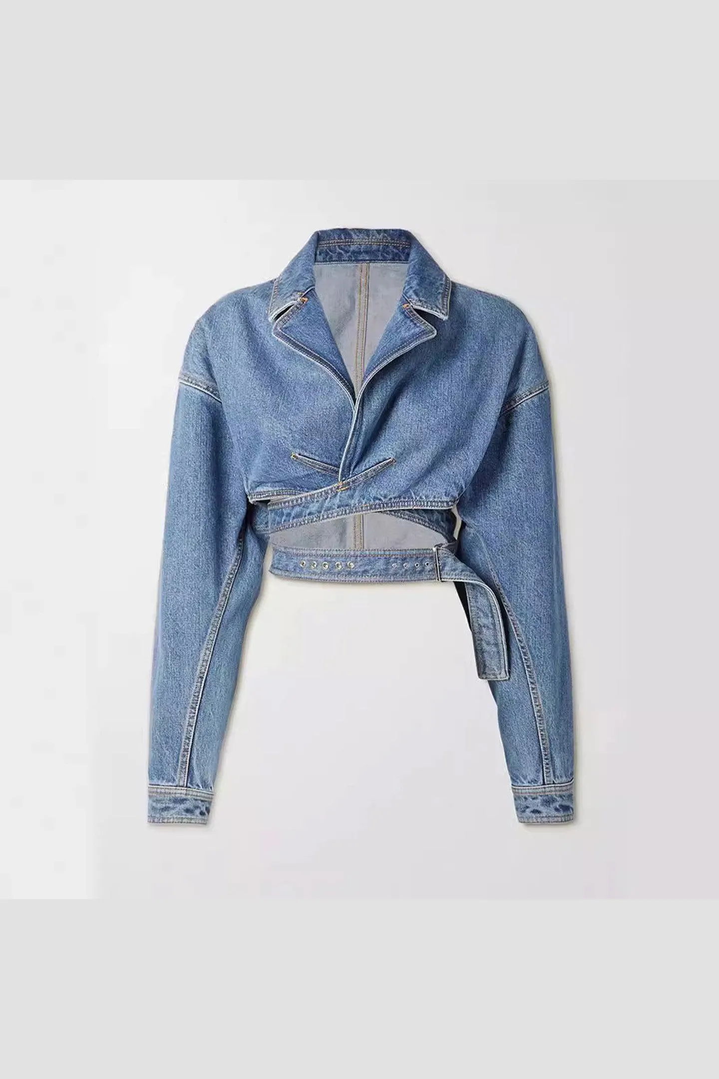 Women's Emilia Cropped Denim Jacket &ndash; Soft Blue Cutwork Detail