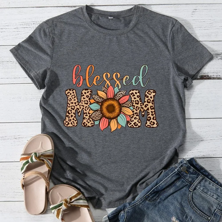 blessed mama Round Neck T-shirt-Annaletters