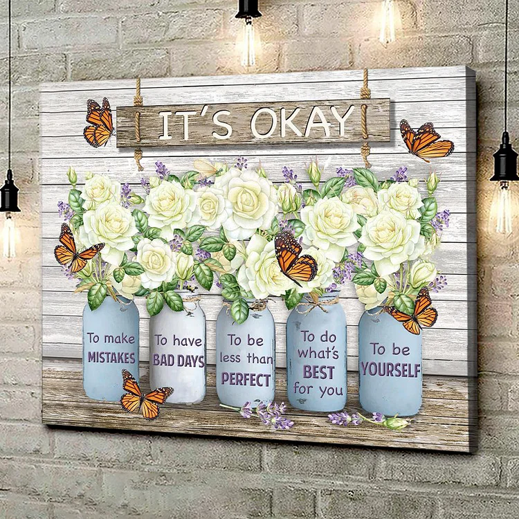 Butterfly Rose Canvas Poster Wall Art "It's Okay To Make Mistakes" (without Photo Frame)