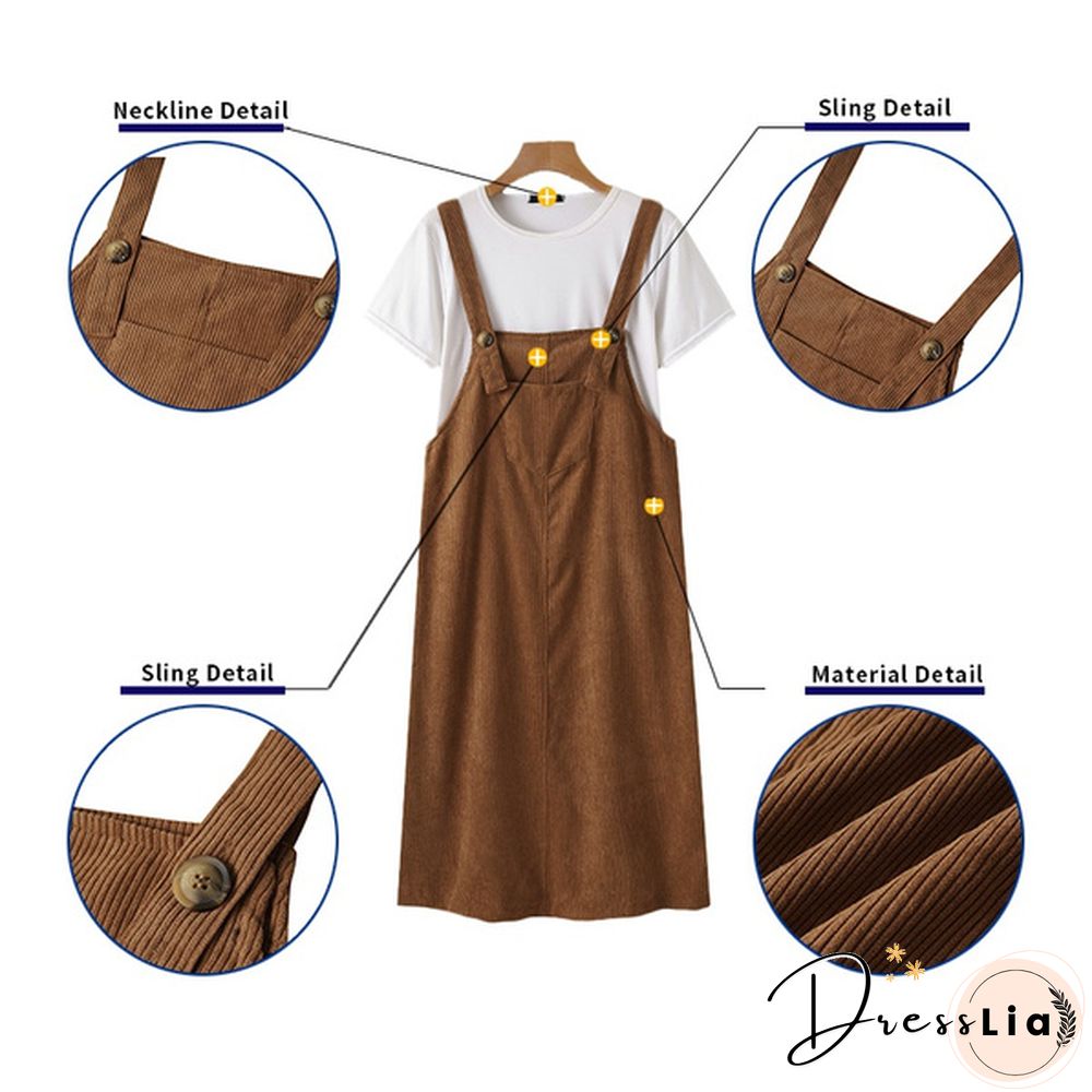 Women Winter Sleeveless Corduroy Casual Loose Warm Midi Tank Dress Sundress