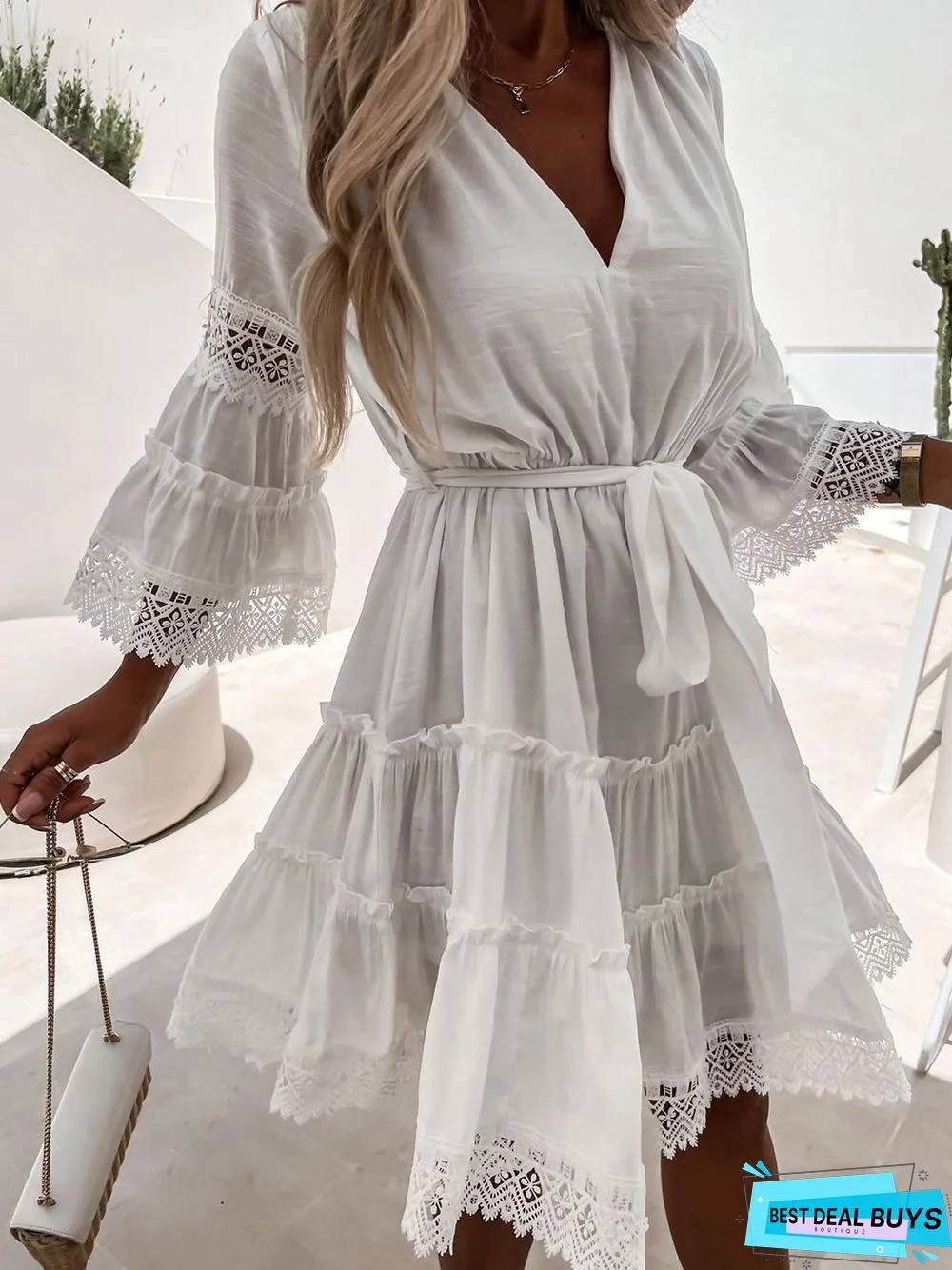 Split Joint V Neck Vacation Dress