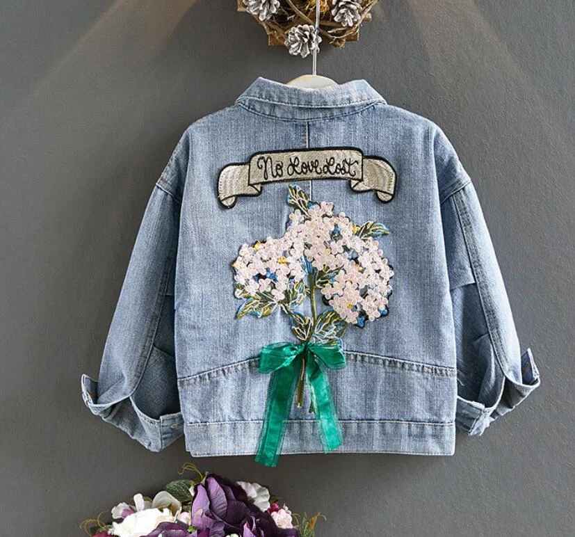 New 2020 Spring Girls Denim Jacket Embroidery Girls Clothing Long-Sleeved Denim Jacket Coat Mermaid Children Outerwear & Coats