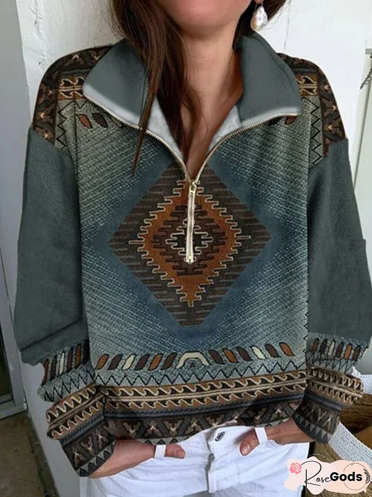 Stand Collar Vintage Tribal Sweatshirt