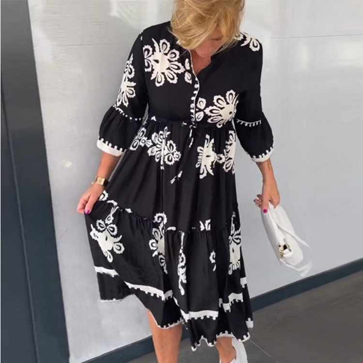 Mature Women's Casual Summer Printed Dress