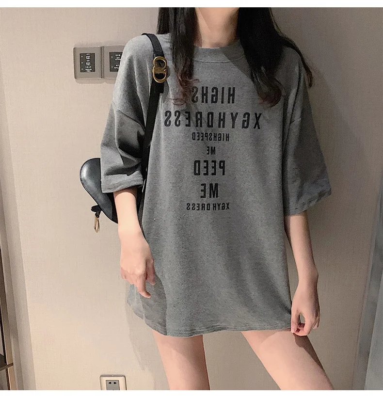 Uveng Uveng 2024 New Korean Version Loose Letter Print Short Sleeved T-Shirt Female Girl Jacket Women's Fashion