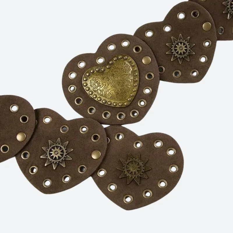Brownm Ethnic Heart Suede Waist Belt