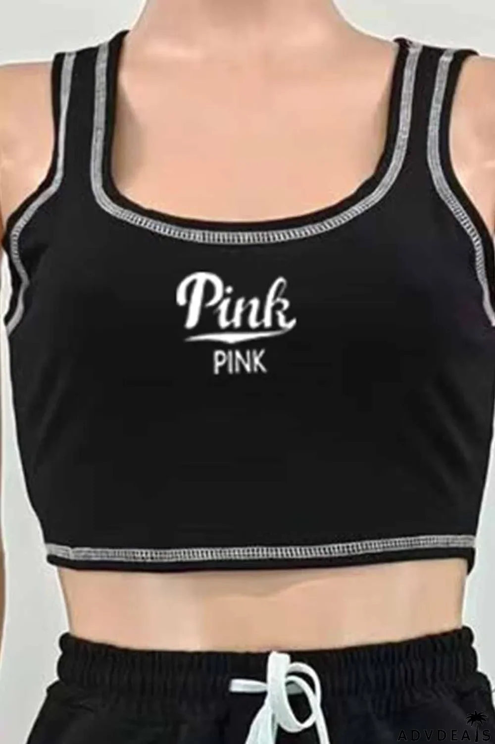 Blue Casual Print Letter U Neck Sleeveless Two Pieces