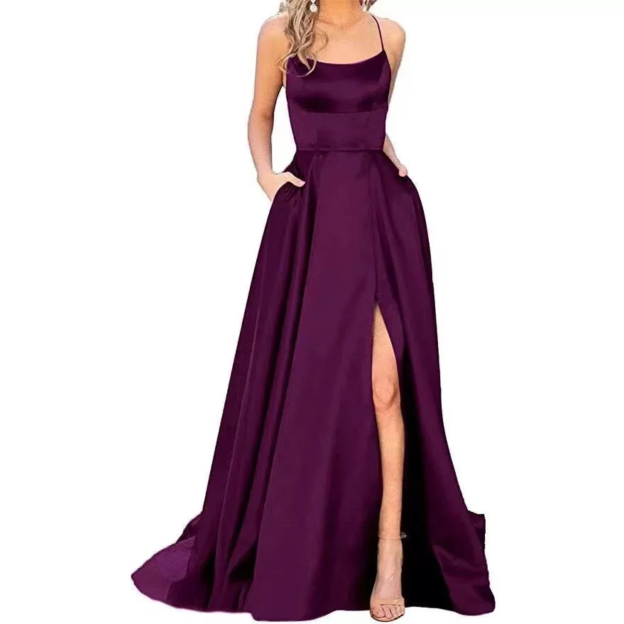 Uveng Uveng Solid-Color Bridesmaids Wear Long Dresses With Thin Shoulders And Girlfriend Fashion Bridesmaids Evening Dress