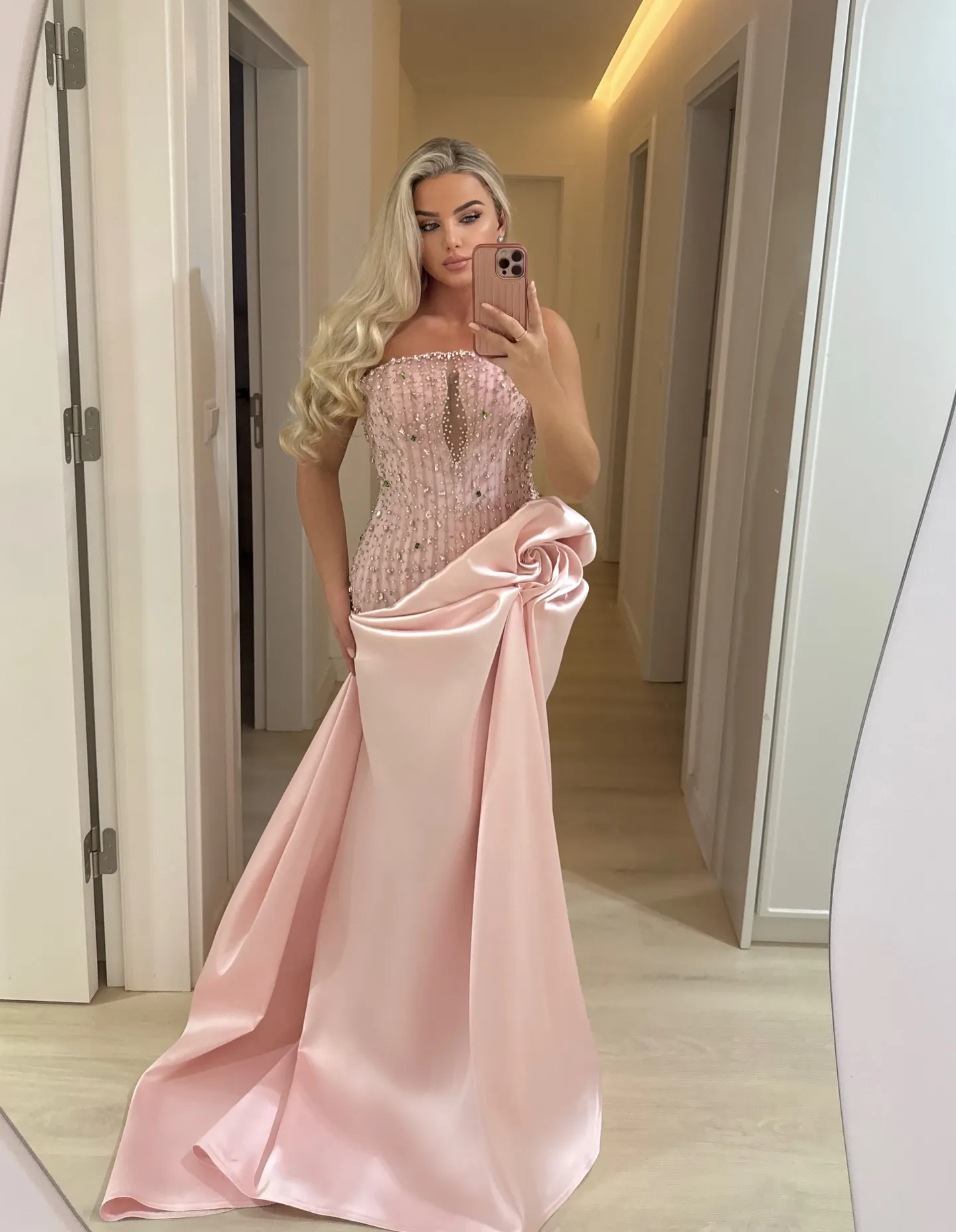 Satin Strapless Sleeveless Long Mermaid Prom Dress With Pleated And Rhinestones | YK1011 Wellcucu