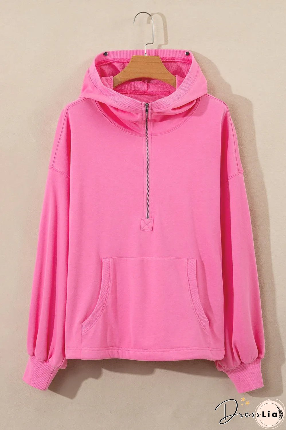 Bonbon Solid Kangaroo Pocket Half Zipper Oversized Hoodie