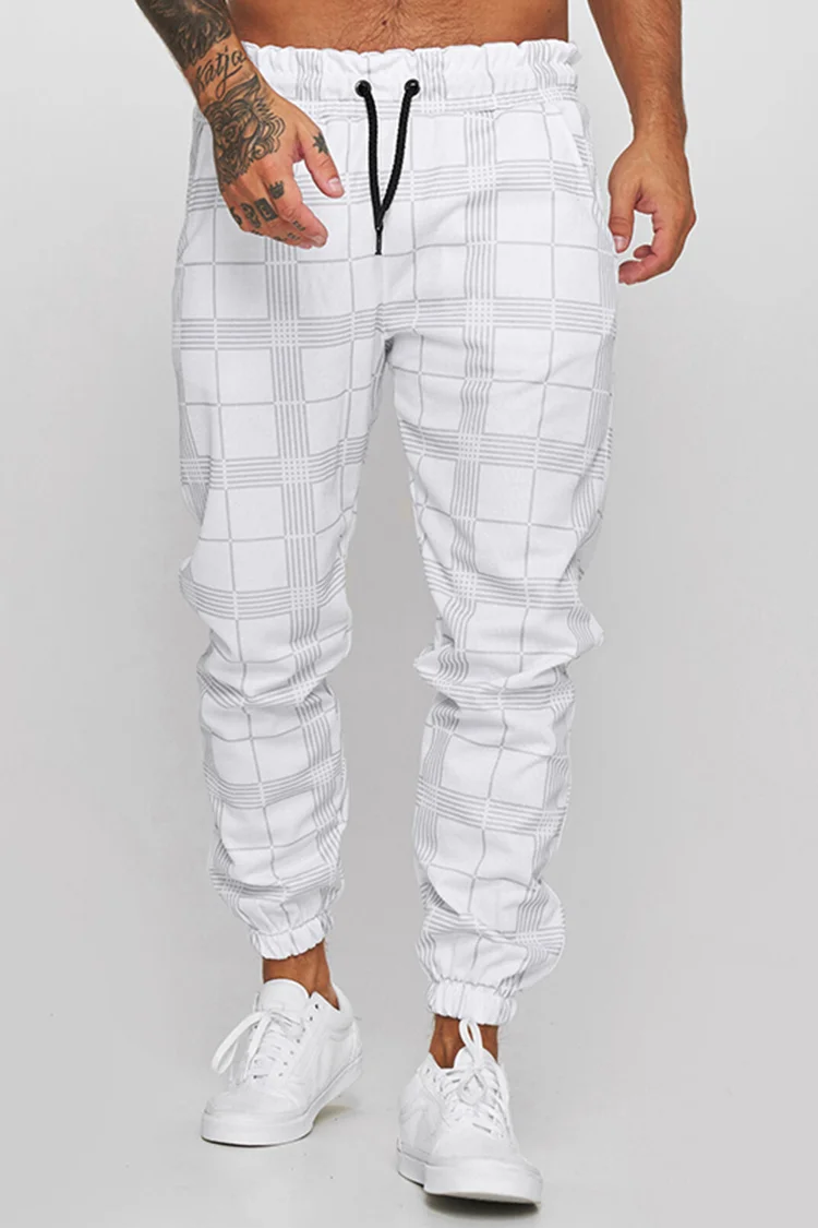 Fashion Plaid Tie Casual Sports Long Pants