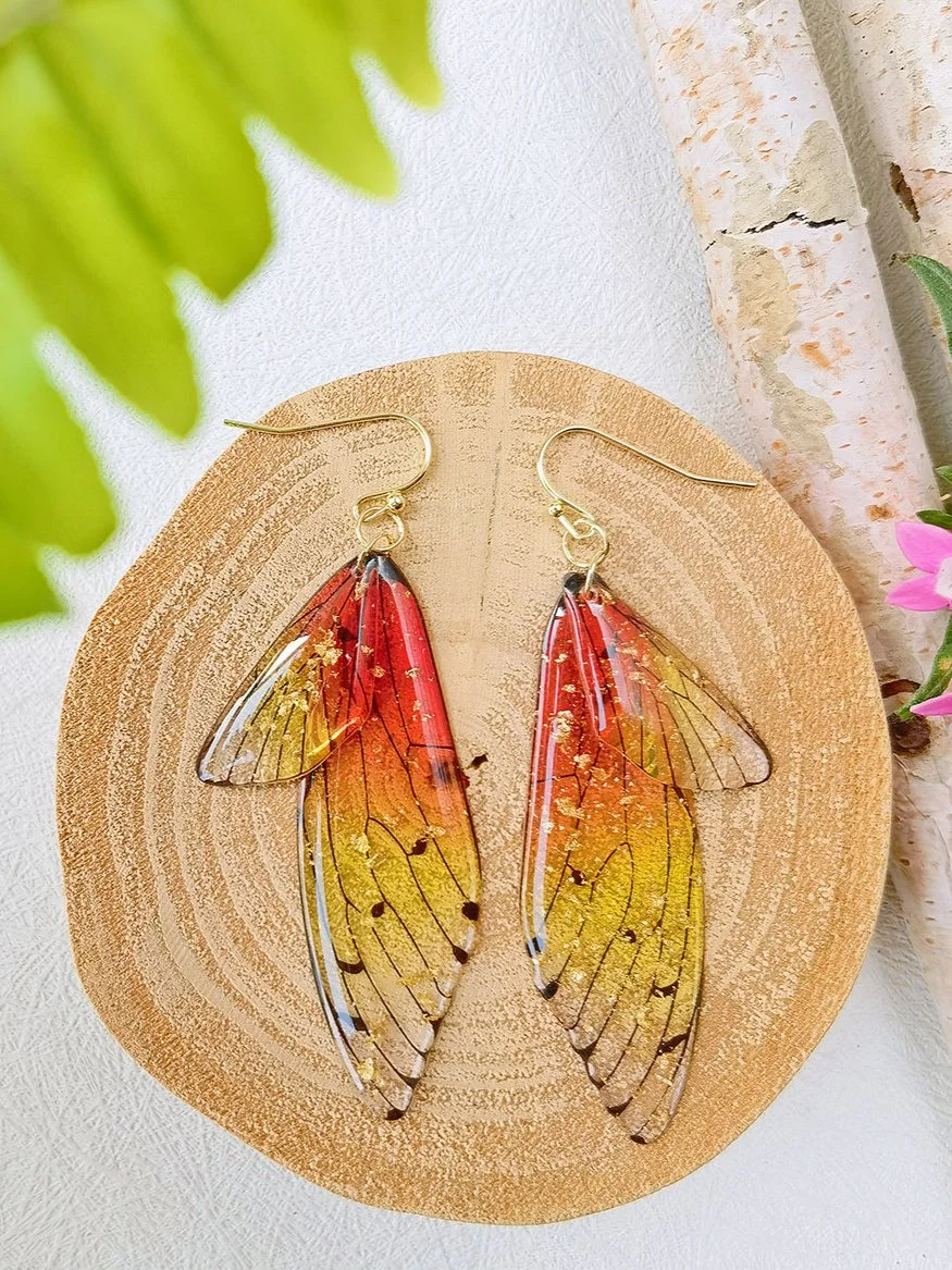 Butterfly Wing Handmade Crystal Gold Foil Earrings