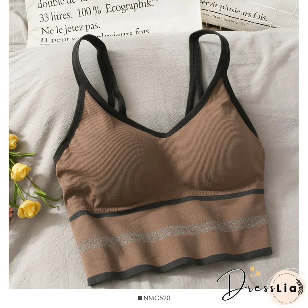 Korean Crop Tops Slim Fit Spaghetti Strap Tanke Top Women Built In Bra Off Shoulder Versatile Striped Camisole Sleeveless Ins