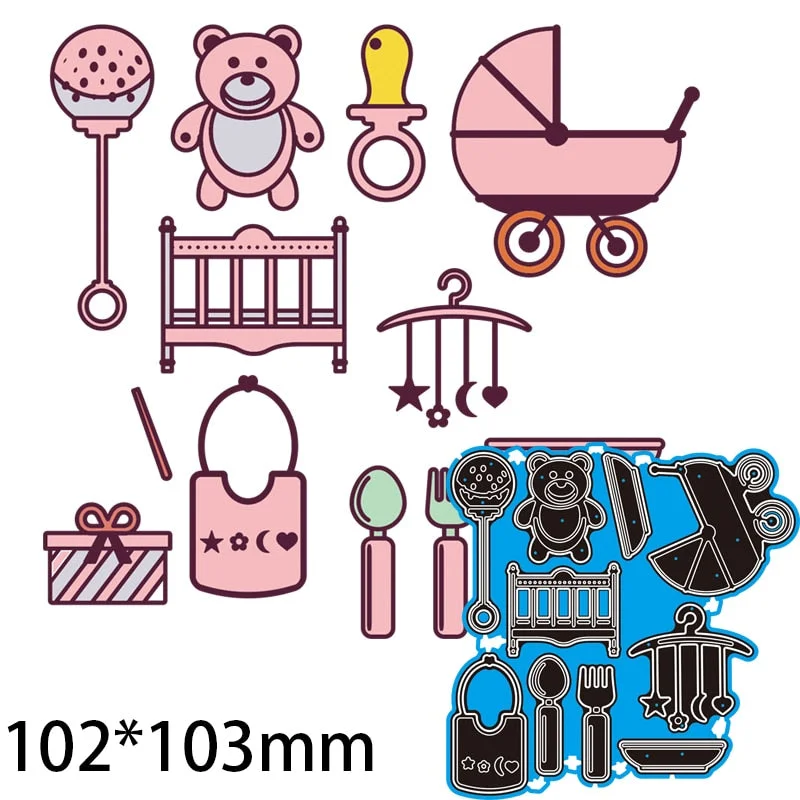 Metal Steel Cutting Dies Baby Supplies Goods Ddecoration Frames DIY Scrap Booking Photo Album Embossing Paper Cards 10.5*8.4 cm