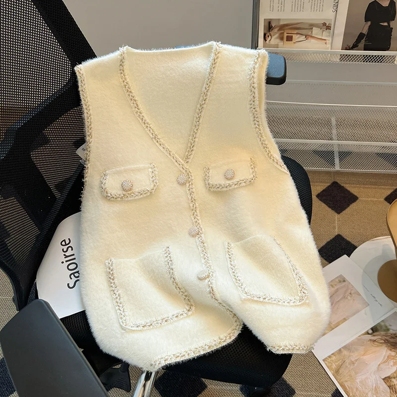 Toloer French Small Fragrant Wind Gold Wire Edge Knit Vest Female Short Autumn Winter Outside Build Gentle Soft Waxy Vest Vest Coat Female-Outfit Ideas