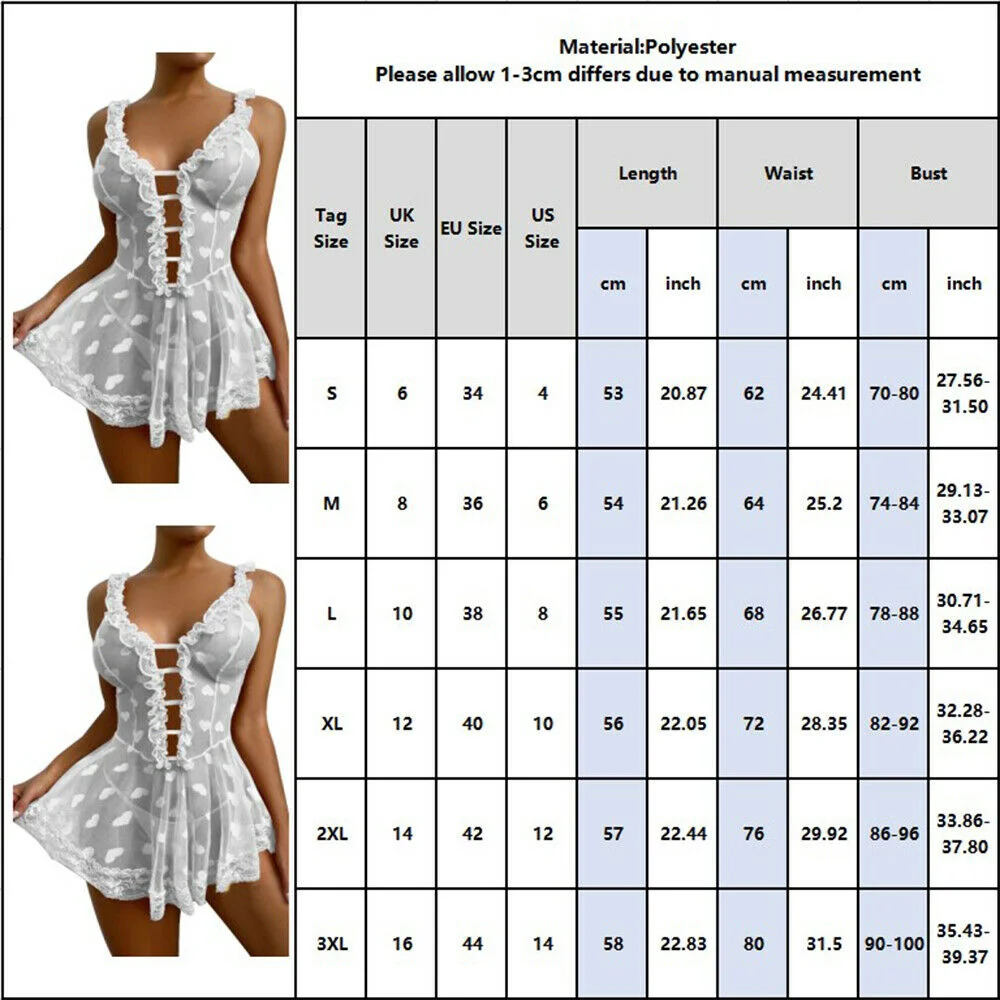 ECTOOKO Sexy Lingerie Women Lace Babydoll Nightdress G-String Underwear Sleepwear Dress