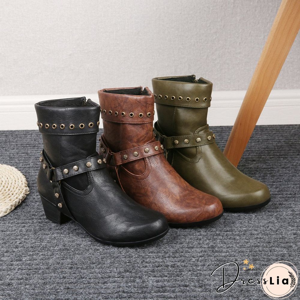 Round Toe Zipper Retro Boot