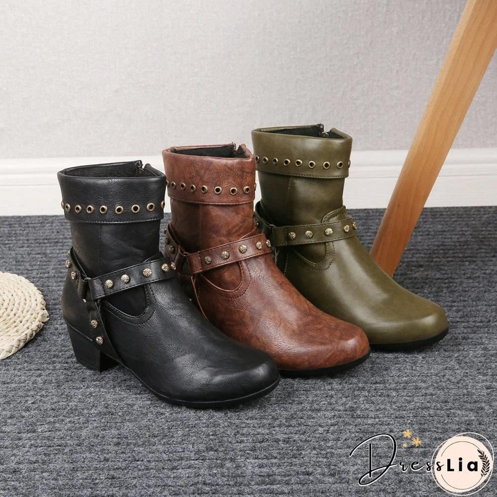 Round Toe Zipper Retro Boot