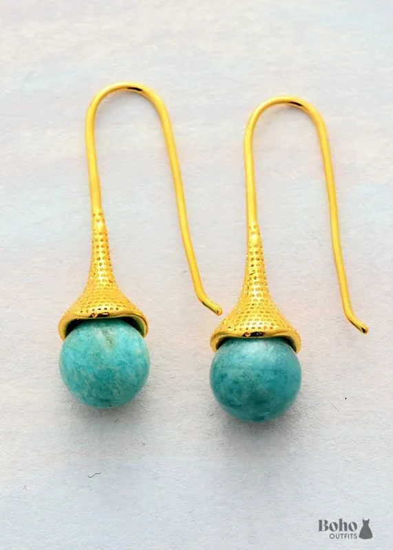 Boho Earrings, Dangle Earrings, Blue Lapis and Tiger Eye