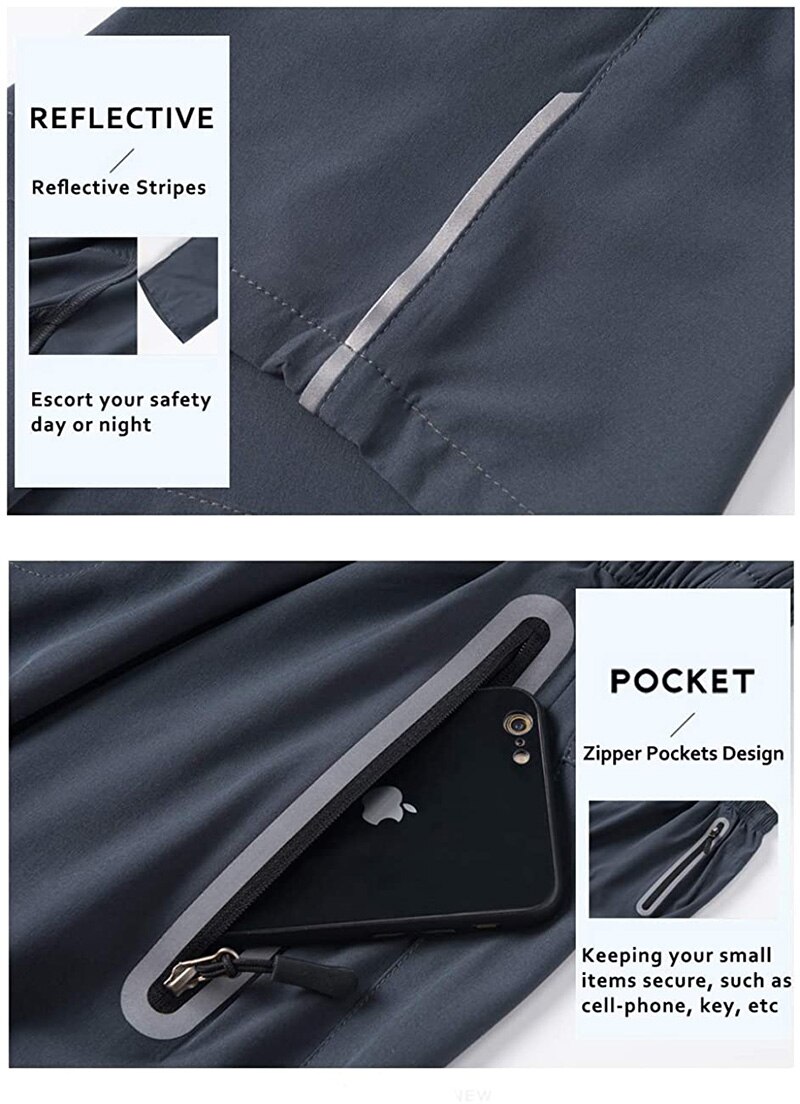 Men's Outdoor Hiking Summer Quick Dry Thin Breathable Ripstop Knee Shorts with Reflective Zipper Pockets