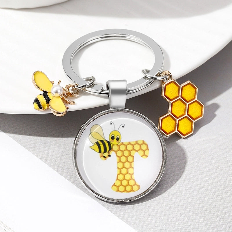 Pastoral Letter Bee Glass Metal Unisex Keychain