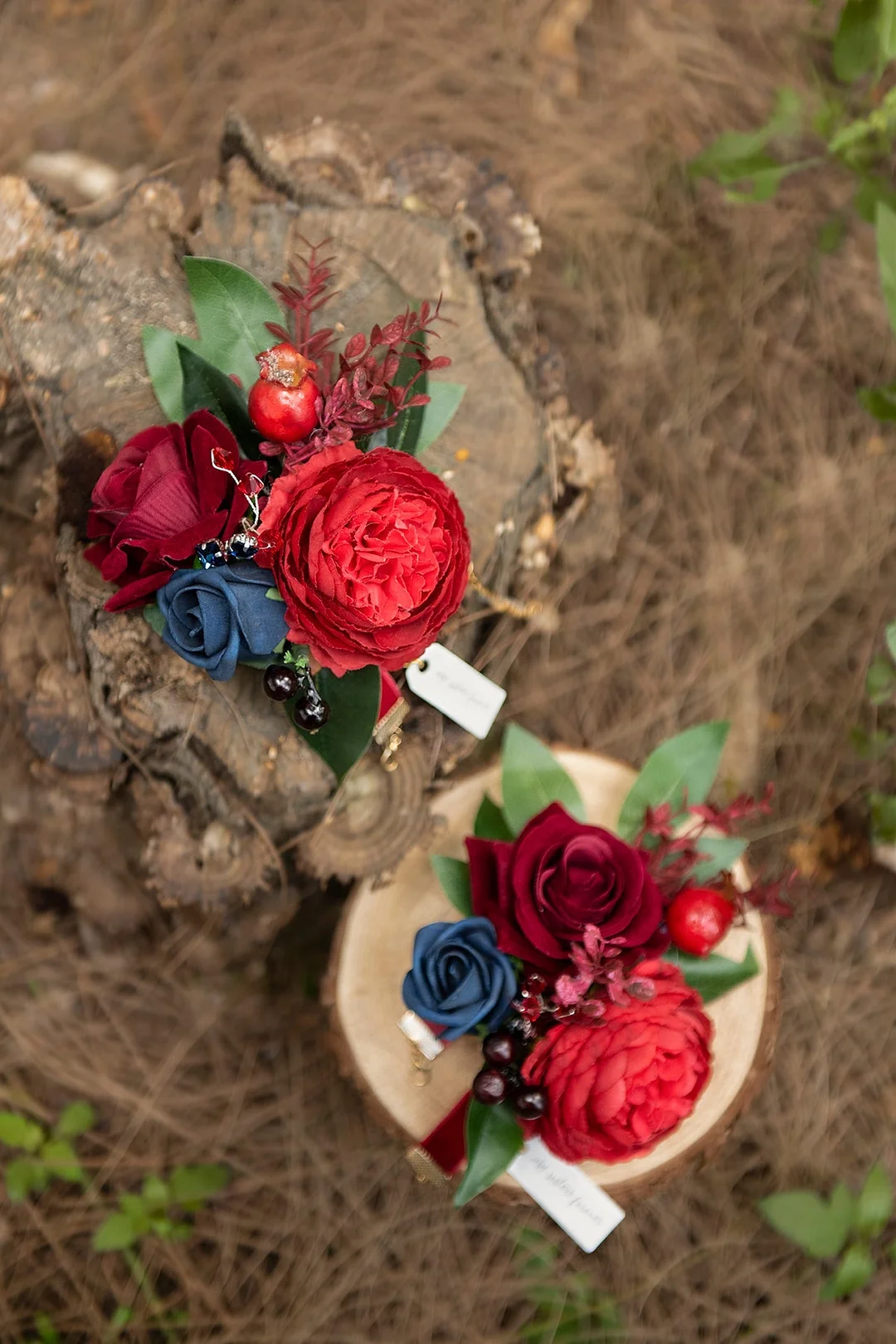 Wrist Corsages in Burgundy & Navy