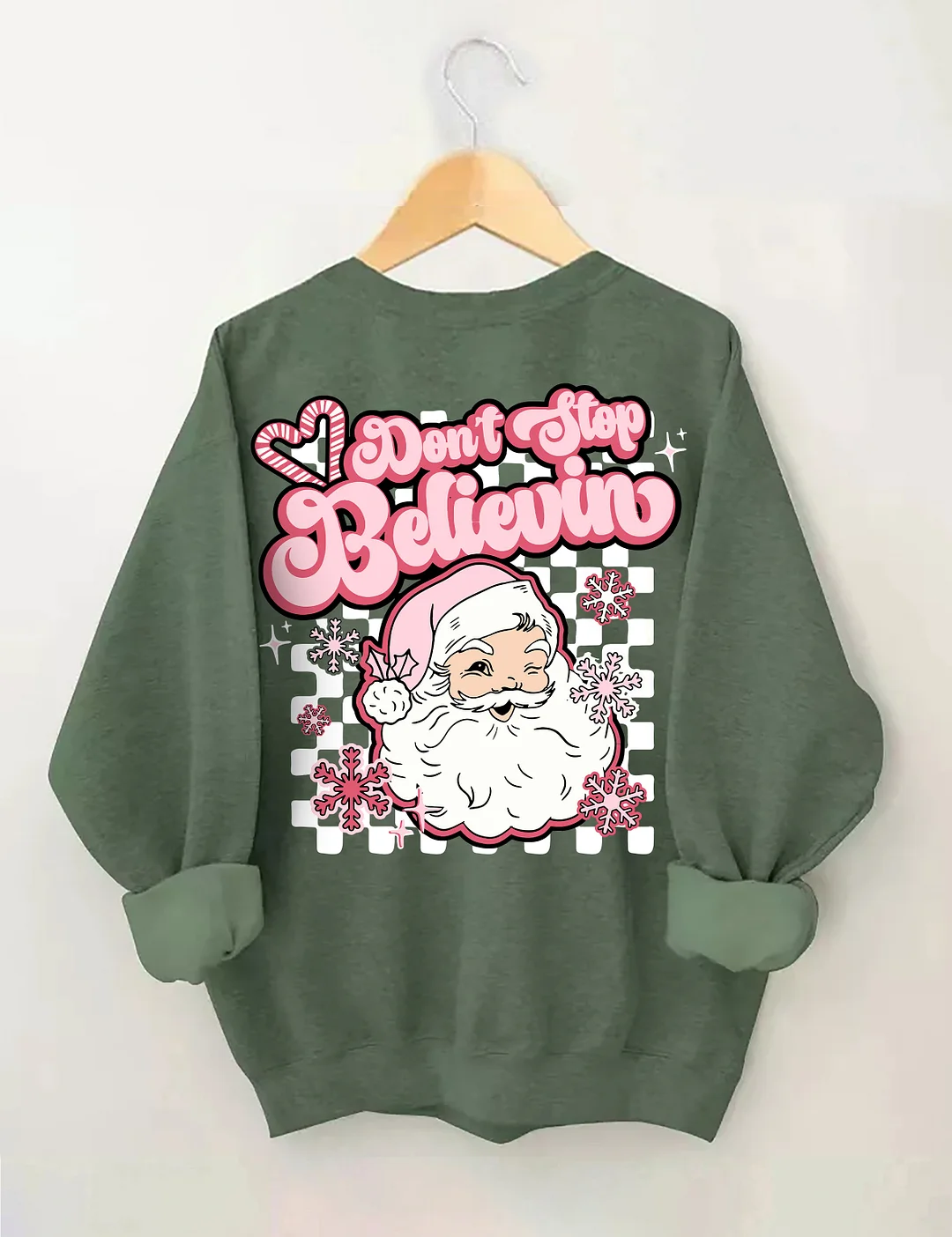 Don't Stop Believin Pink Santa Sweatshirt