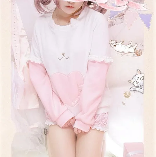 M/L White/Pink Winter Cutie Cat Plush Fleece Jumper SP154463