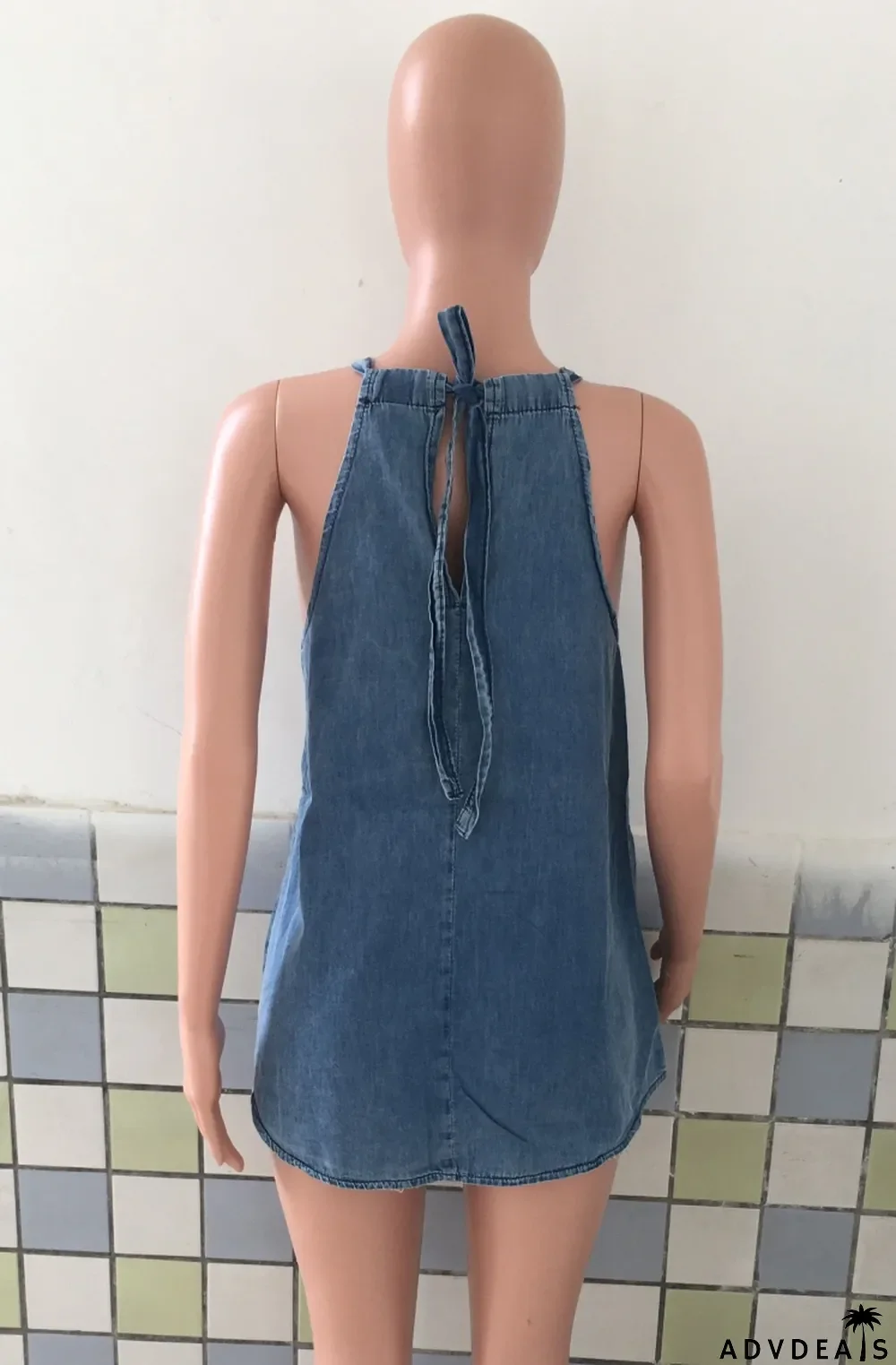 Summer Floral Blue Denim Halter Vest