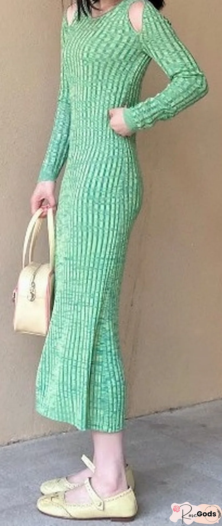 Plain Long Sleeve Tight Elegant Maxi Dress