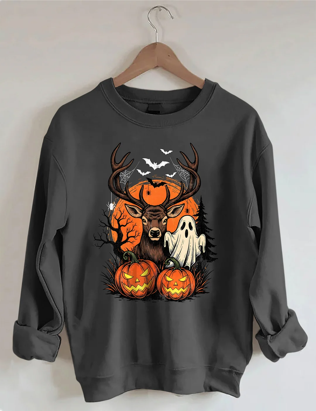 Halloween Deer Ghost and Pumpkins Sweatshirt