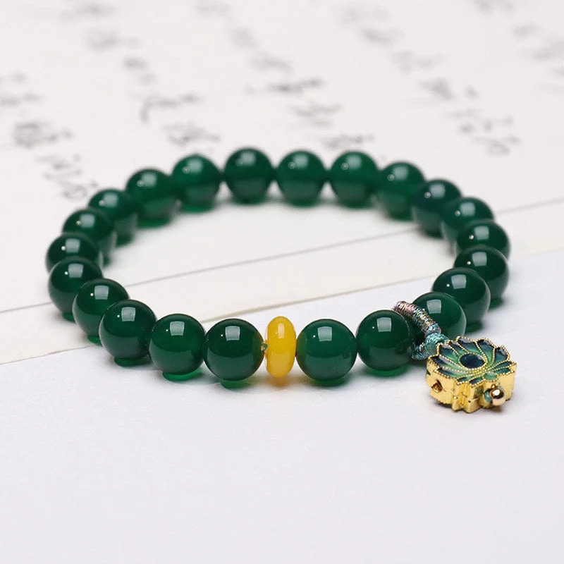 Natural Agate Lotus Support Charm Bracelet